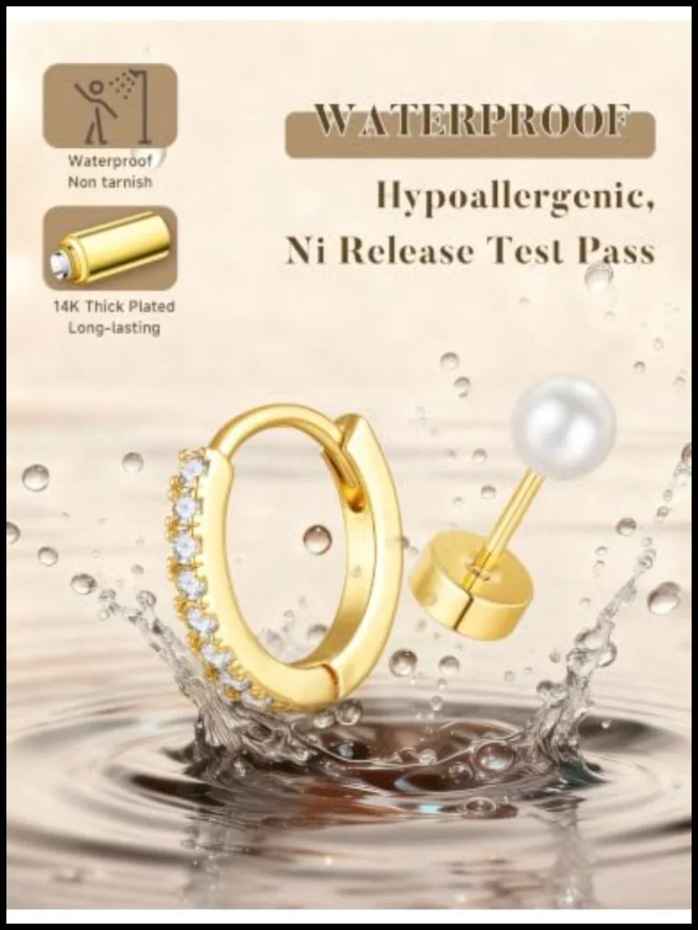 14K Gold Plated Hypoallergenic Huggie Hoop Earring Set Dainty Stackable